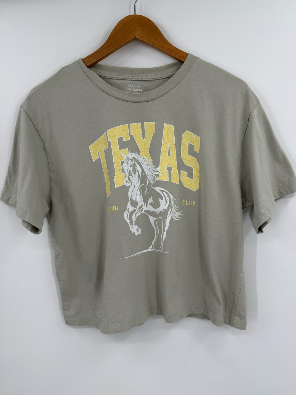 Organic Collective Texas Cowgirl Club Graphic Crop Tee | Grey | XL